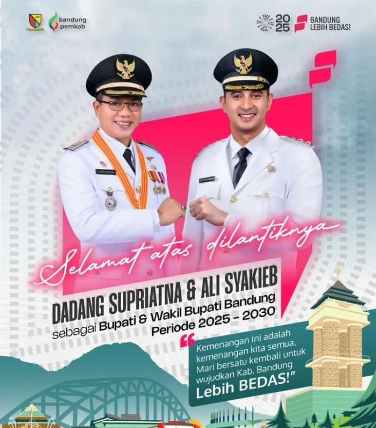 Selamat dan sukses kepada Bapak Dadang Supriatna dan Bapak Ali Syakieb atas pelantikan sebagai Bupati dan Wakil Bupati Bandung periode 2025-2030